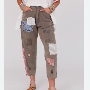 Pol Patchwork Ankle Pants Sz small crop oversized offshore boho